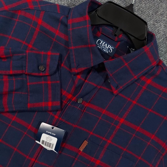 Chaps Shirt Mens Large Navy Red Plaid Button Down Performance Long Sleeve 730F19 - Picture 1 of 11